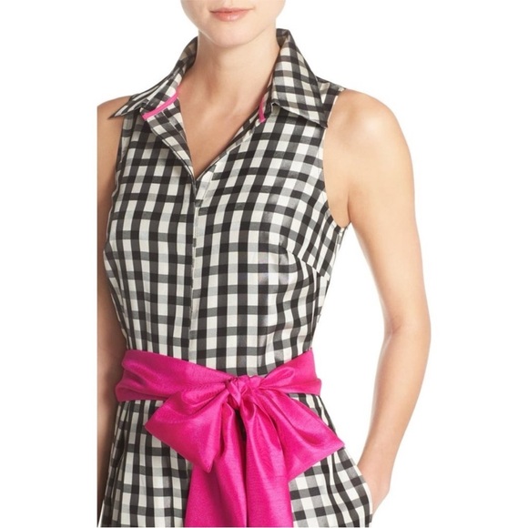 Eliza J Gingham Checkered Hot Pink Sash Button Down Sleeveless Dress NWOT 4 - Picture 16 of 16